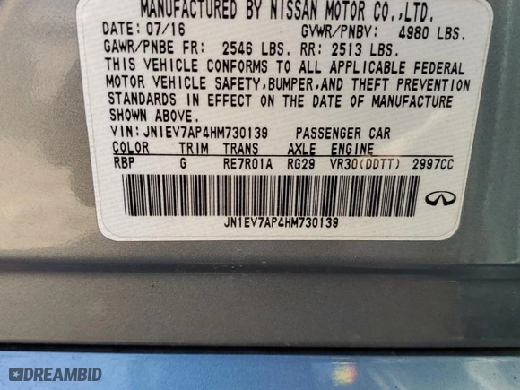 2017 Infiniti Q50 3.0t Premium with VIN JN1EV7AP4HM730139, listed as a Copart auction lot 87694875 with NaN miles and Salvage Title. Bid and sale history available at carsss.com. Image 12.