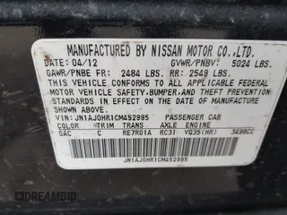 2012 Infiniti EX Journey with VIN JN1AJ0HR1CM452995, listed as a IAAI auction lot 40961079 with 206,124 mi miles. Bid and sale history available at carsss.com. Image 9.