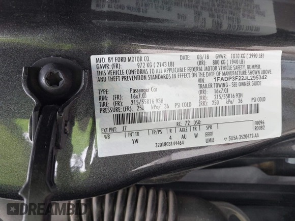 2018 Ford Focus SE with VIN 1FADP3F22JL295342, listed as a IAAI auction lot 42335881 with 77,464 mi miles and . Bid and sale history available at DreamBid. Image 9.