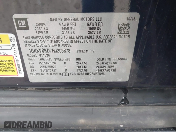2017 GMC Acadia Limited Limited with VIN 1GKKVSKD7HJ205878, listed as a IAAI auction lot 42080264 with 107,265 mi miles. Bid and sale history available at carsss.com. Image 9.