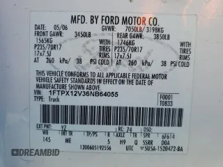 2006 Ford F-150 XL with VIN 1FTPX12V36NB64055, listed as a Copart auction lot 47470455 with 155,187 mi miles and Salvage Title. Bid and sale history available at carsss.com. Image 12.