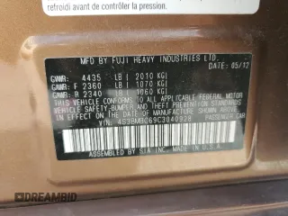 2012 Subaru Legacy Premium with VIN 4S3BMBC69C3040928, listed as a Copart auction lot 51605795 with 76,477 mi miles and Salvage Title. Bid and sale history available at DreamBid. Image 14.