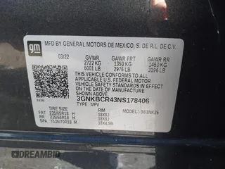 2022 Chevrolet Blazer LT with VIN 3GNKBCR43NS178406, listed as a IAAI auction lot 40300724 with 30,384 mi miles and . Bid and sale history available at DreamBid. Image 9.