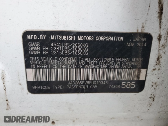 2015 Mitsubishi Lancer Evolution MR with VIN JA32W5FV8FU010346, listed as a Copart auction lot 43275095 with 119,153 mi miles and Salvage Title. Bid and sale history available at carsss.com. Image 13.