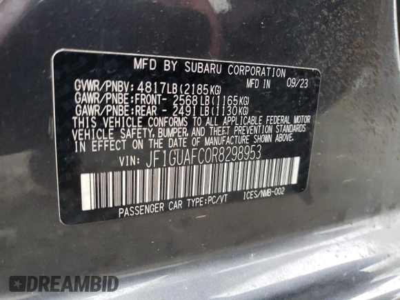 2024 Subaru Impreza Sport with VIN JF1GUAFC0R8298953, listed as a Copart auction lot 85959764 with 25,057 mi miles and Salvage Title. Bid and sale history available at carsss.com. Image 12.