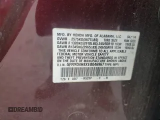 2014 Acura MDX Advance with VIN 5FRYD4H8XEB046967, listed as a Copart auction lot 52093545 with 172,925 mi miles and Salvage title. Bid and sale history available at DreamBid. Image 15.