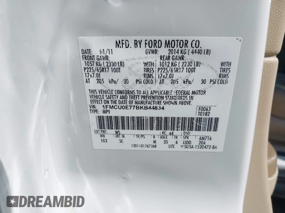 2011 Ford Escape Limited с VIN 1FMCU0E77BKB44834, выставлен на аукционе IAAI как лот 42662693 с пробегом 221 778 миль миль и . История ставок и продаж доступна на DreamBid. Изображение 9.