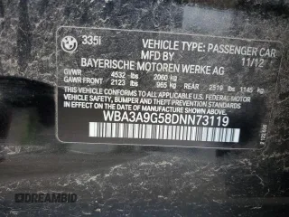 2013 BMW 3 Series 335i z VIN WBA3A9G58DNN73119, wystawiony jako Copart lot #61084455 z przebiegiem 184 900 mil mil oraz Szkoda całkowita • Salvage title. Historia ofert i sprzedaży dostępna na DreamBid. Obrazek 12.