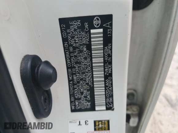 2012 Toyota Prius Two with VIN JTDZN3EU9C3090127, listed as a Copart auction lot 55229095 with 251,777 mi miles and Clean Title. Bid and sale history available at DreamBid. Image 12.