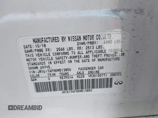2019 Infiniti Q50 Luxe with VIN JN1EV7APXKM513850, listed as a IAAI auction lot 41689080 with 85,520 mi miles and . Bid and sale history available at DreamBid. Image 9.