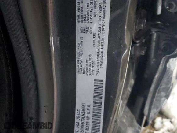 2020 Ram 1500 Big Horn with VIN 1C6RREBT3LN346561, listed as a Copart auction lot 42909805 with Not provided miles and Salvage title. Bid and sale history available at DreamBid. Image 12.