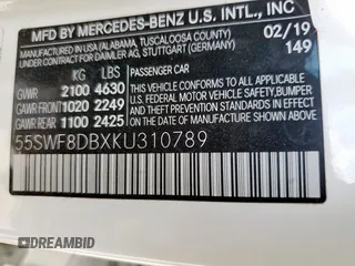 2019 Mercedes-Benz C 300 with VIN 55SWF8DBXKU310789, listed as a Copart auction lot 54862875 with 63,094 mi miles and Salvage Title. Bid and sale history available at DreamBid. Image 13.