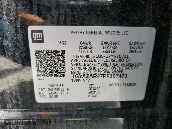 2023 Cadillac XT4 FWD Luxury с VIN 1GYAZAR47PF107473, выставлен на аукционе Copart как лот 59137665 с пробегом 9 198 миль миль и Списание • Salvage title. История ставок и продаж доступна на DreamBid. Изображение 13.