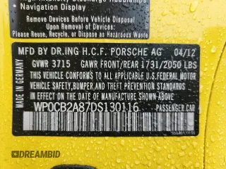 2013 Porsche Boxster S with VIN WP0CB2A87DS130116, listed as a Copart auction lot 64066325 with 53,872 mi miles and Salvage title. Bid and sale history available at DreamBid. Image 13.