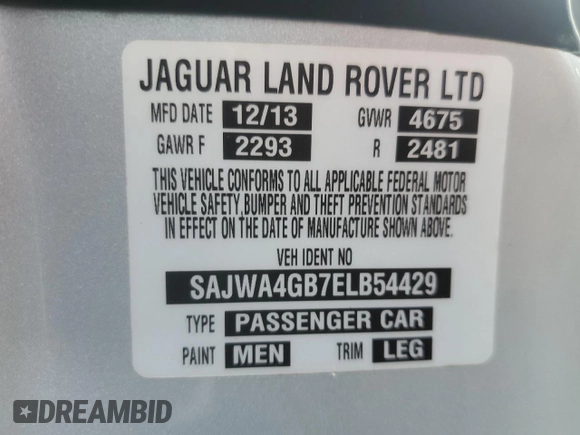 2014 Jaguar XK with VIN SAJWA4GB7ELB54429, listed as a Copart auction lot 72463344 with 72,711 mi miles and Salvage Title. Bid and sale history available at carsss.com. Image 13.