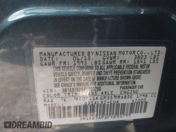 2015 Nissan Sentra S with VIN 3N1AB7AP5FY293799, listed as a IAAI auction lot 41722394 with 131,799 mi miles. Bid and sale history available at carsss.com. Image 9.