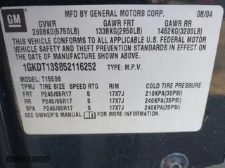 2005 GMC Envoy SLE with VIN 1GKDT13S852116252, listed as a IAAI auction lot 42086929 with 1 mi miles. Bid and sale history available at carsss.com. Image 9.
