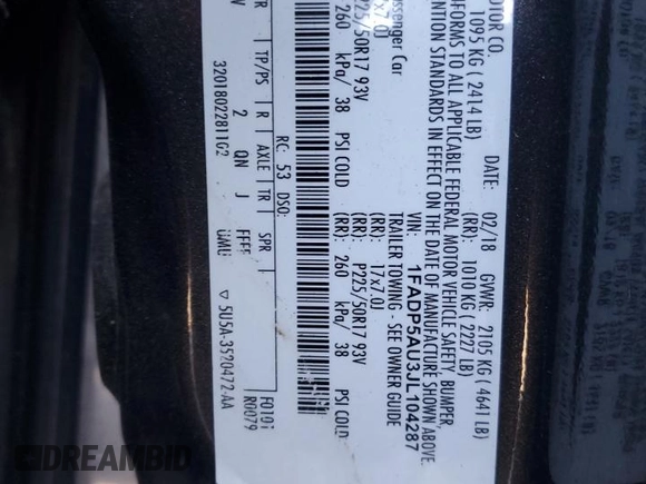 2018 Ford C-Max SE with VIN 1FADP5AU3JL104287, listed as a Copart auction lot 44197925 with 59,208 mi miles and Salvage Title. Bid and sale history available at carsss.com. Image 13.