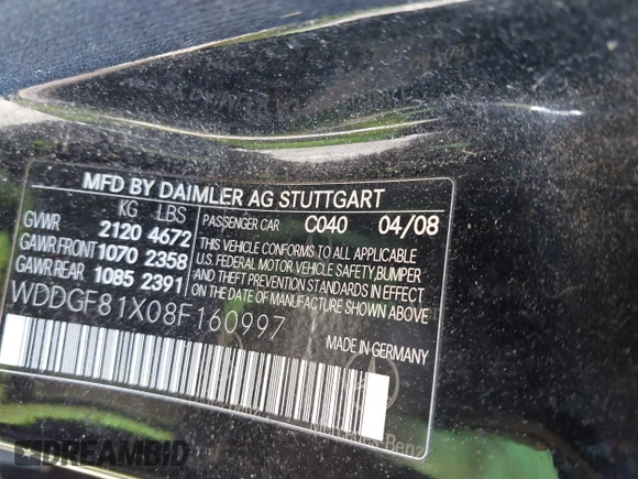 2008 Mercedes-Benz C 300 Sport with VIN WDDGF81X08F160997, listed as a IAAI auction lot 41328222 with 105,908 mi miles and . Bid and sale history available at DreamBid. Image 9.