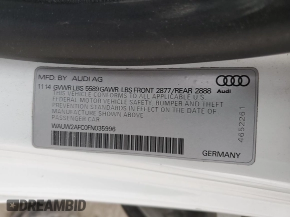 2015 Audi S7 with VIN WAUW2AFC0FN035996, listed as a Copart auction lot 48231375 with 92,921 mi miles and Salvage Title. Bid and sale history available at carsss.com. Image 12.