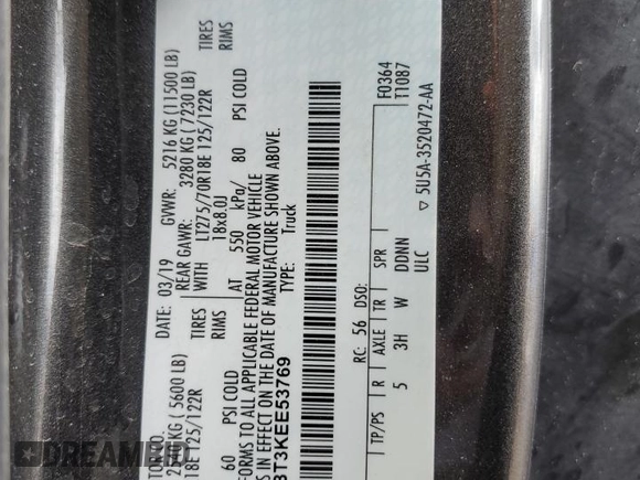 2019 Ford F-350 XL with VIN 1FT8W3BT3KEE53769, listed as a Copart auction lot 58532715 with 109,214 mi miles and Salvage title. Bid and sale history available at DreamBid. Image 12.