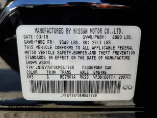 2019 Infiniti Q50 Luxe с VIN JN1EV7AP0KM541768, выставлен на аукционе Copart как лот 51636565 с пробегом Не указан миль и Списание • Salvage title. История ставок и продаж доступна на DreamBid. Изображение 12.