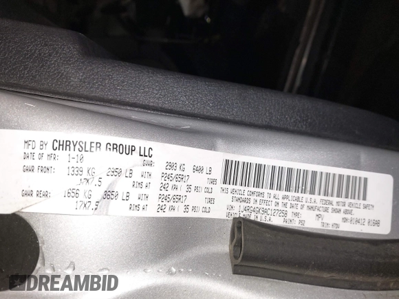 2010 Jeep Commander Sport with VIN 1J4RG4GK9AC127258, listed as a IAAI auction lot 41844062 with 181,465 mi miles and . Bid and sale history available at DreamBid. Image 9.