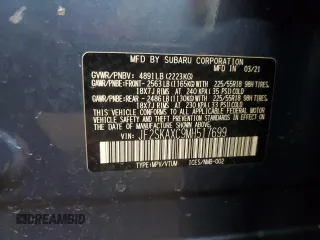 2021 Subaru Forester Touring z VIN JF2SKAXC9MH517699, wystawiony jako Copart lot #58962835 z przebiegiem 60 984 mil mil oraz Szkoda całkowita • Salvage title. Historia ofert i sprzedaży dostępna na DreamBid. Obrazek 13.
