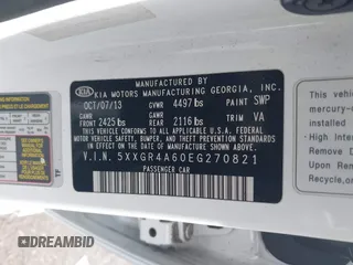 2014 Kia Optima SXL Turbo with VIN 5XXGR4A60EG270821, listed as a IAAI auction lot 41909669 with 242,119 mi miles and . Bid and sale history available at DreamBid. Image 9.