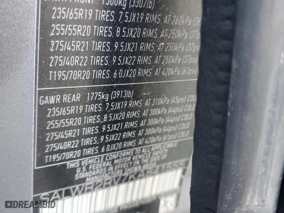 2019 Land Rover Range Rover Sport HSE with VIN SALWR2RV7KA841555, listed as a Copart auction lot 48297055 with 67,680 mi miles and Salvage Title. Bid and sale history available at carsss.com. Image 15.