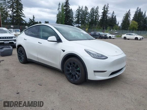 2021 Tesla Model Y Long Range with VIN 5YJYGDEE6MF082883, listed as a IAAI auction lot 42078807 with 64,953 mi miles. Bid and sale history available at carsss.com. Image 1.