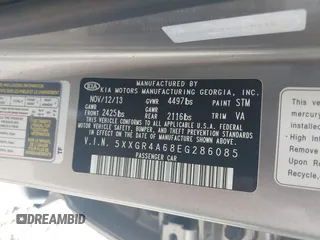 2014 Kia Optima SXL Turbo with VIN 5XXGR4A68EG286085, listed as a IAAI auction lot 42634481 with 160,217 mi miles and . Bid and sale history available at DreamBid. Image 9.