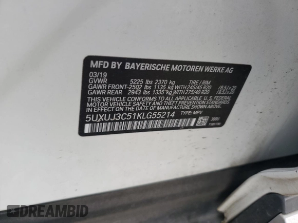 2019 BMW X4 xDrive30i with VIN 5UXUJ3C51KLG55214, listed as a Copart auction lot 48974195 with 68,991 mi miles and Salvage Title. Bid and sale history available at carsss.com. Image 16.