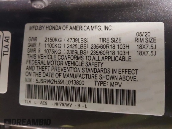 2020 Honda CR-V EX with VIN 5J6RW2H59LL013800, listed as a IAAI auction lot 41604504 with 1 mi miles. Bid and sale history available at carsss.com. Image 9.