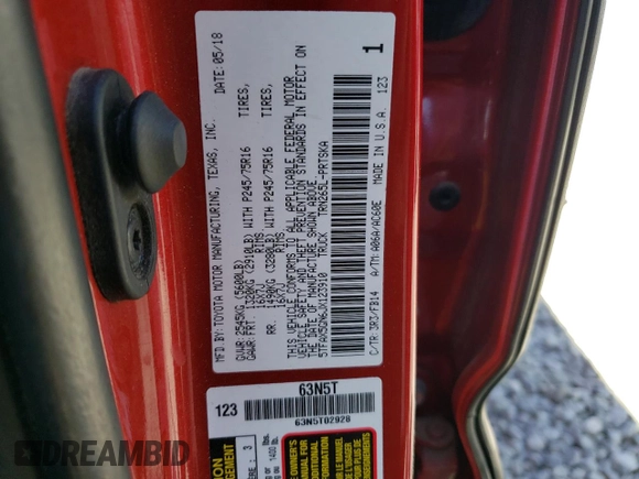 2018 Toyota Tacoma SR with VIN 5TFAX5GN6JX123910, listed as a Copart auction lot 55942755 with 76,043 mi miles and Salvage title. Bid and sale history available at DreamBid. Image 12.