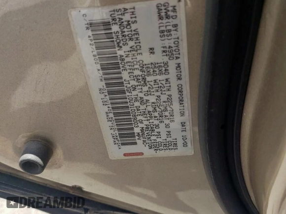 2001 Lexus RX 300 с VIN JTJGF10U310089003, выставлен на аукционе Copart как лот 61542885 с пробегом 262 471 миль миль и Чистый • Clean title. История ставок и продаж доступна на DreamBid. Изображение 13.