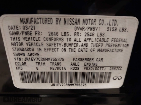 2021 Infiniti Q50 Signature Edition с VIN JN1EV7CR8MM755375, выставлен на аукционе IAAI как лот 42536291 с пробегом 77 232 миль миль и . История ставок и продаж доступна на DreamBid. Изображение 9.