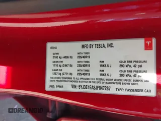 2018 Tesla Model 3 Long Range Battery z VIN 5YJ3E1EA3JF047287, wystawiony jako IAAI lot #42099771 z przebiegiem 120 470 mil mil oraz . Historia ofert i sprzedaży dostępna na DreamBid. Obrazek 9.