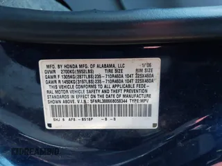 2006 Honda Odyssey TOURING with VIN 5FNRL38866B058344, listed as a IAAI auction lot 41298331 with 156,784 mi miles. Bid and sale history available at carsss.com. Image 9.