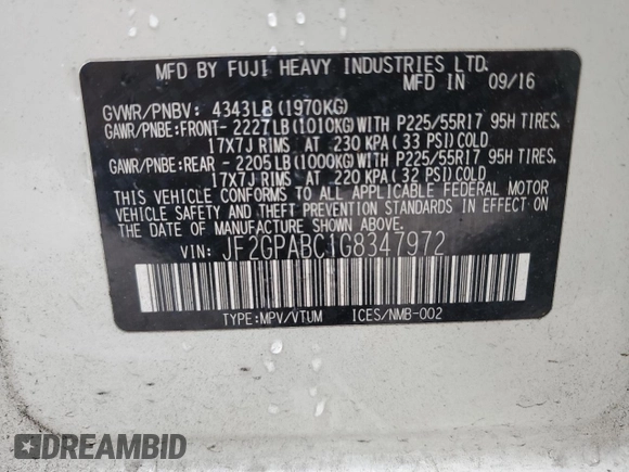 2016 Subaru Crosstrek Premium z VIN JF2GPABC1G8347972, wystawiony jako Copart lot #56015265 z przebiegiem 93 821 mil mil oraz Szkoda całkowita • Salvage title. Historia ofert i sprzedaży dostępna na DreamBid. Obrazek 13.