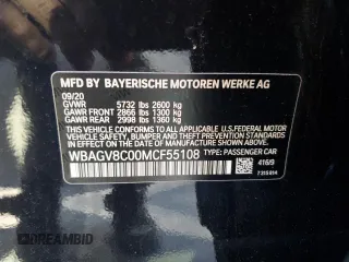 2021 BMW 8 Series M850i with VIN WBAGV8C00MCF55108, listed as a Copart auction lot 56305084 with 27,399 mi miles and Salvage Title. Bid and sale history available at carsss.com. Image 13.