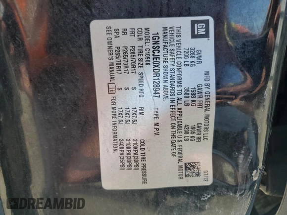 2013 Chevrolet Suburban LT z VIN 1GNSCJE0XDR128947, wystawiony jako Copart lot #50385365 z przebiegiem Nie podano mil oraz Szkoda całkowita • Salvage title. Historia ofert i sprzedaży dostępna na DreamBid. Obrazek 13.