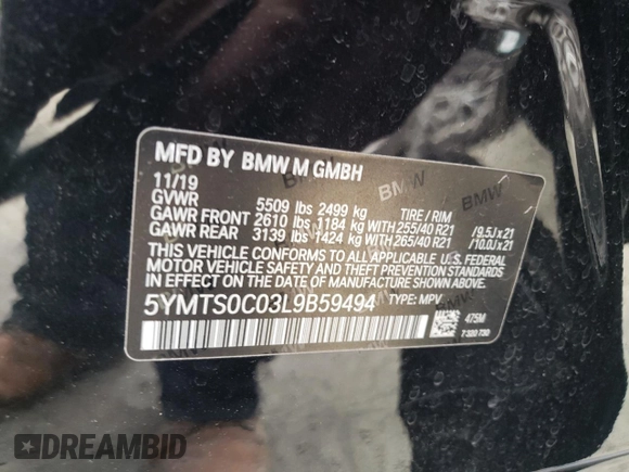 2020 BMW X3 M Competition z VIN 5YMTS0C03L9B59494, wystawiony jako Copart lot #60898423 z przebiegiem Nie podano mil oraz . Historia ofert i sprzedaży dostępna na DreamBid. Obrazek 15.