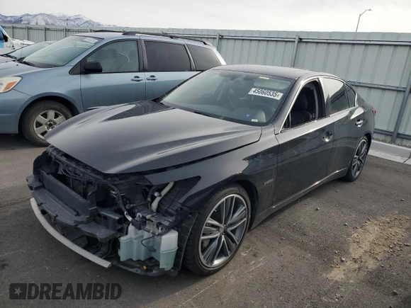 2014 Infiniti Q50 Hybrid Sport with VIN JN1AV7AP9EM690795, listed as a Copart auction lot 45060535 with 100,537 mi miles and Salvage Title. Bid and sale history available at carsss.com. Image 1.