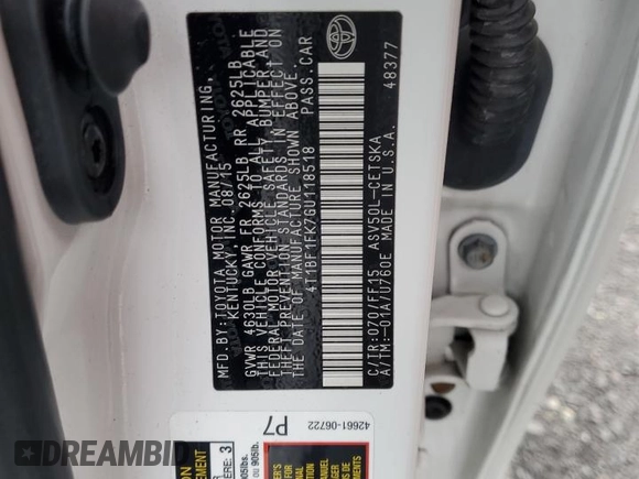 2016 Toyota Camry XLE with VIN 4T1BF1FK7GU118518, listed as a Copart auction lot 49681455 with 70,994 mi miles and Clean Title. Bid and sale history available at DreamBid. Image 12.