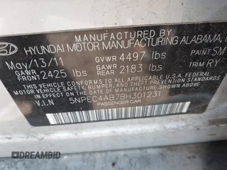 2011 Hyundai Sonata Limited with VIN 5NPEC4AB7BH301231, listed as a IAAI auction lot 41756390 with 250,448 mi miles and . Bid and sale history available at DreamBid. Image 9.