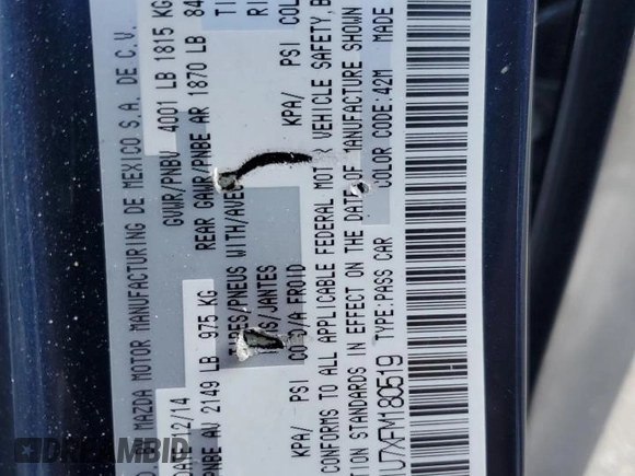 2015 Mazda 3 i Sport with VIN 3MZBM1U7XFM180519, listed as a Copart auction lot 55098115 with 271,259 mi miles and Salvage title. Bid and sale history available at DreamBid. Image 12.