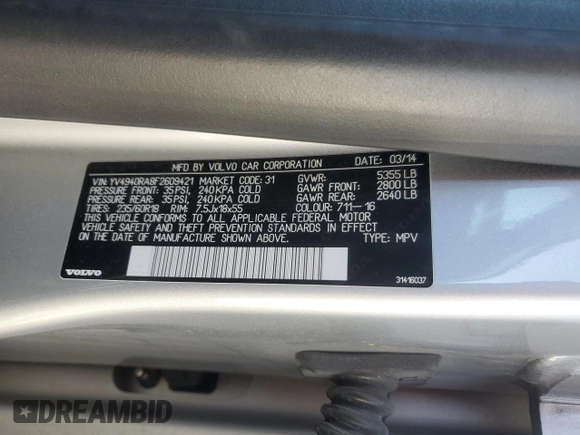 2015 Volvo XC60 z VIN YV4940RA8F2609421, wystawiony jako Copart lot #86134784 z przebiegiem 20 214 mil mil oraz Szkoda całkowita • Salvage title. Historia ofert i sprzedaży dostępna na DreamBid. Obrazek 13.