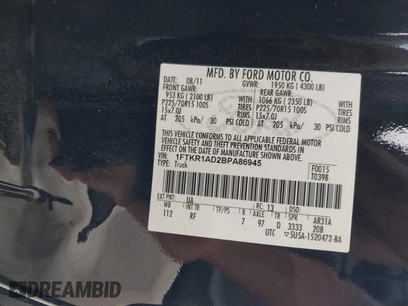 2011 Ford Ranger XL с VIN 1FTKR1AD2BPA86945, выставлен на аукционе IAAI как лот 42711185 с пробегом 118 098 миль миль и . История ставок и продаж доступна на DreamBid. Изображение 9.