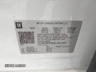 2020 Chevrolet Traverse LS z VIN 1GNERFKW4LJ314465, wystawiony jako IAAI lot #42030246 z przebiegiem 51 800 mil mil oraz . Historia ofert i sprzedaży dostępna na DreamBid. Obrazek 9.